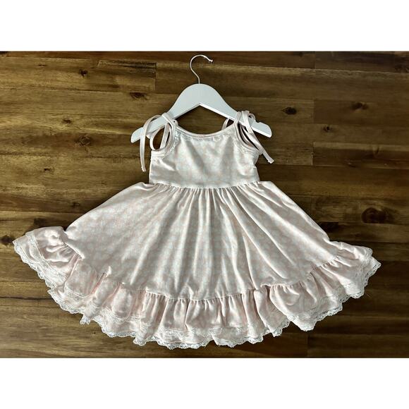 Jane + Jo Peony Peach Cream Floral Sleeveless Adjustable Strap Lace House Dress - Picture 6 of 9